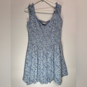 Hollister Blue Floral Smocked Mini Dress XL Tall Coastal Cowgirl Prairie Boho